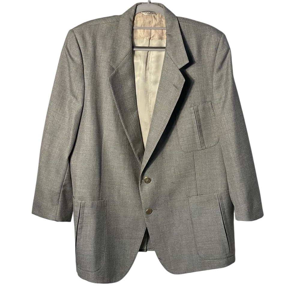 Lanvin Paris Men’s Vintage Taupe Gray Hopsack Logo Button Blazer Jacket Issues